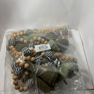 MacKenzie-Childs Green and Natural Wood Bead Garland